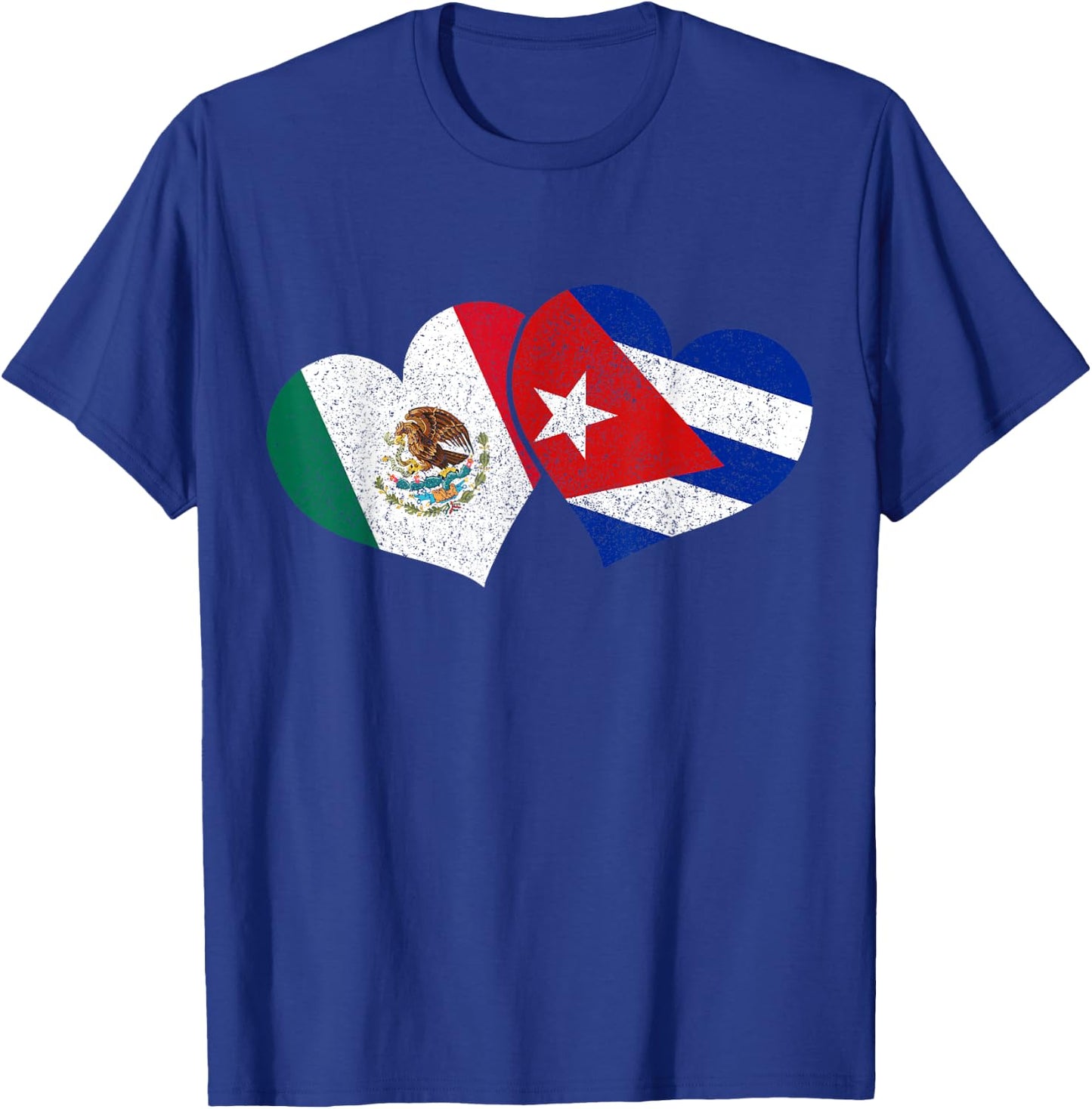 Mexico Cuba Hearts Mexican Cuban Flag T-Shirt - T-Shirt | Royal