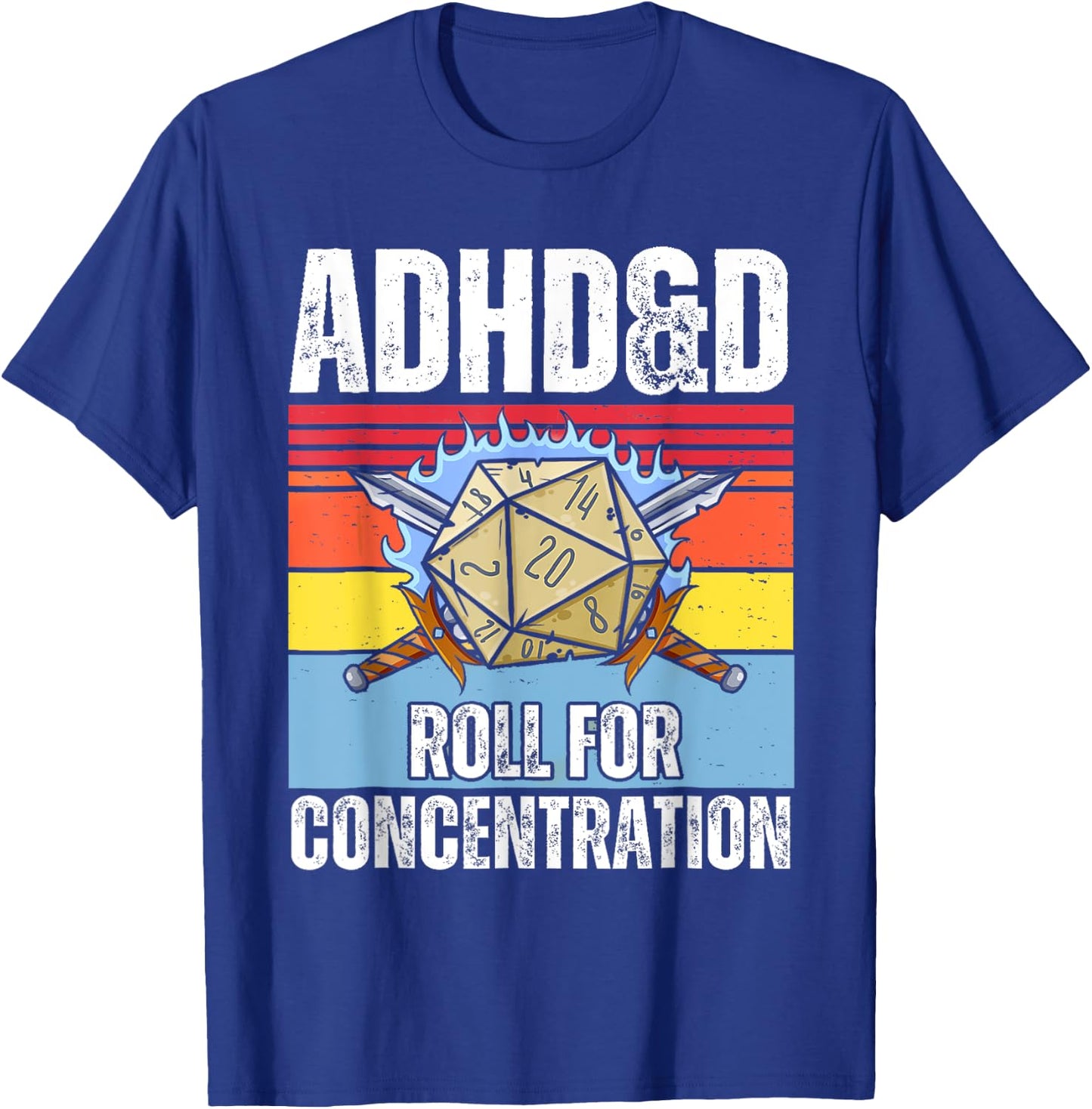 Retro Vintage ADHD&D Roll For Concentration Funny Gamer T-Shirt - T-Shirt | Royal