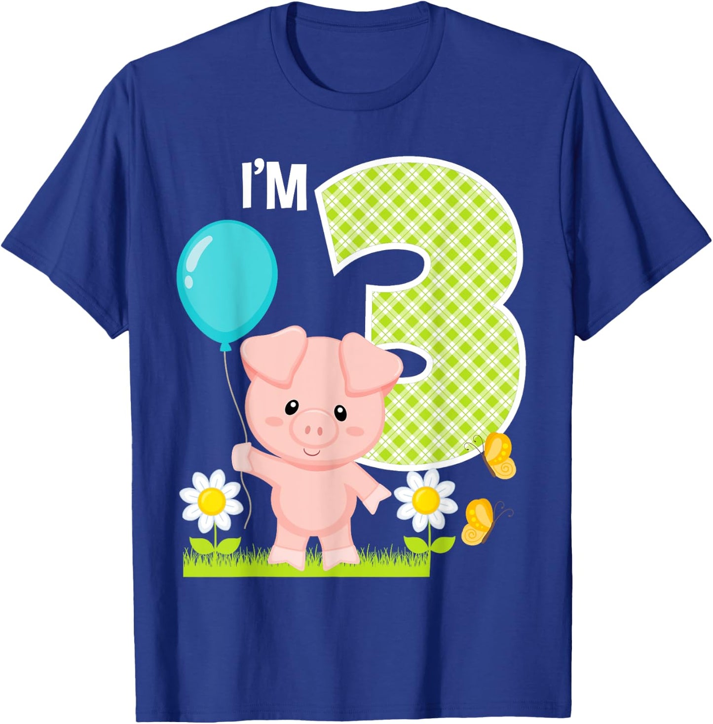 Pig 3rd Birthday Toddler 3 Year Old Birthday Boy Piglet Bday T-Shirt - T-Shirt | Royal