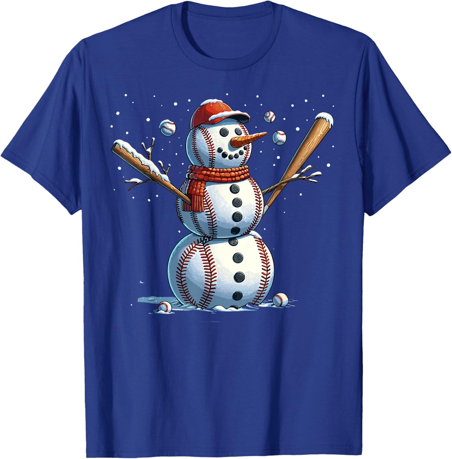 Snowman Baseball Christmas Winter T-Shirt - T-Shirt | Royal