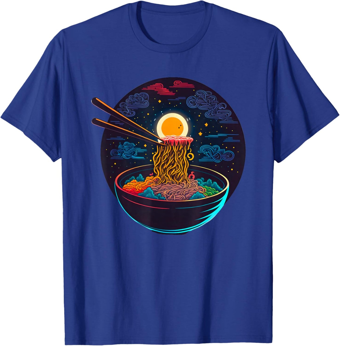 Japanese Moon Ramen Graphic Neon Retro Anime Noodles Art T-Shirt - T-Shirt | Royal