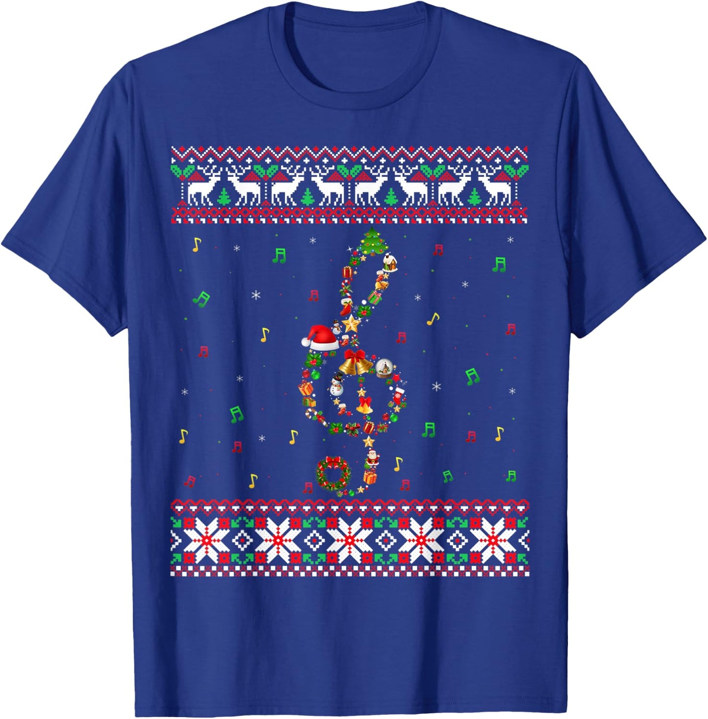 Music Note Christmas Ugly Sweater Musical Teacher Sing Women Kids T-Shirt - T-Shirt | Royal