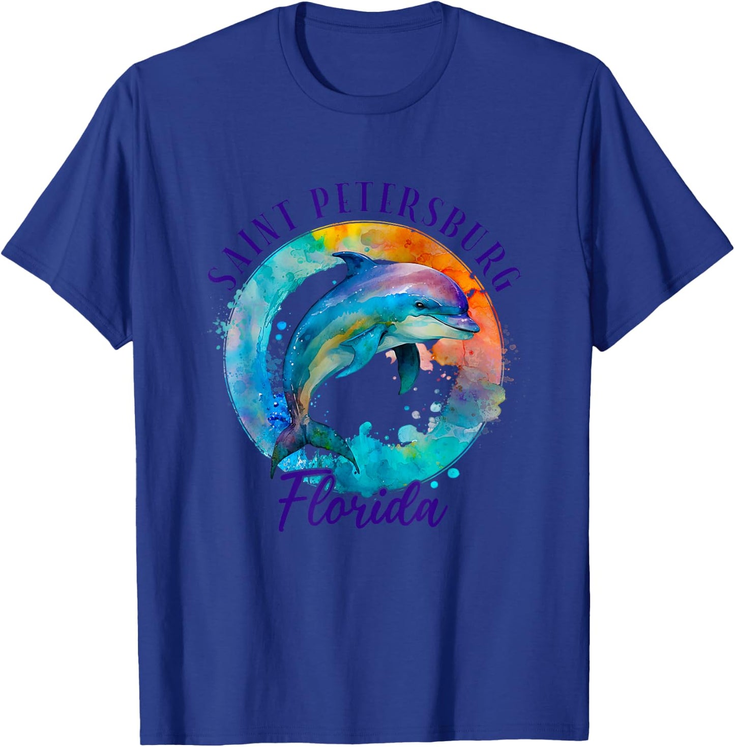 Saint Petersburg Florida Happy Watercolor Dolphin T-Shirt - T-Shirt | Royal