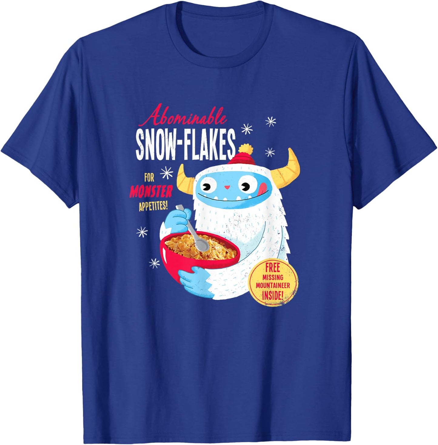 Yeti Cereal: Abominable Snowflakes- Official DinoMike Design T-Shirt - T-Shirt | Royal