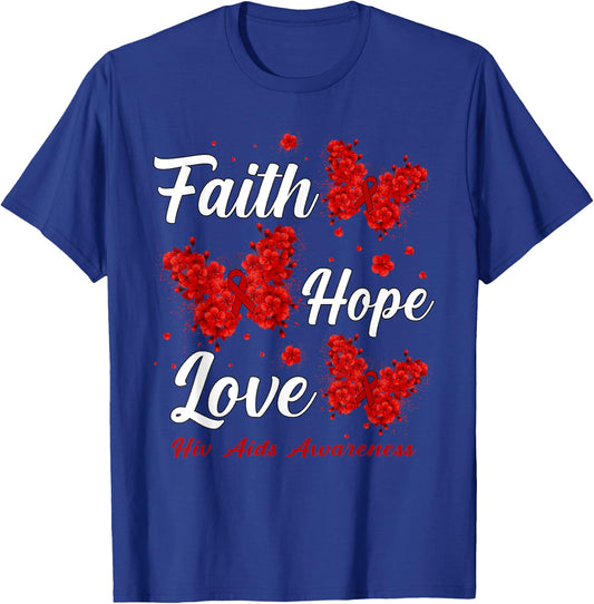 Faith Hope Love Hiv Aids Awareness Butterfly T-Shirt - T-Shirt | Royal