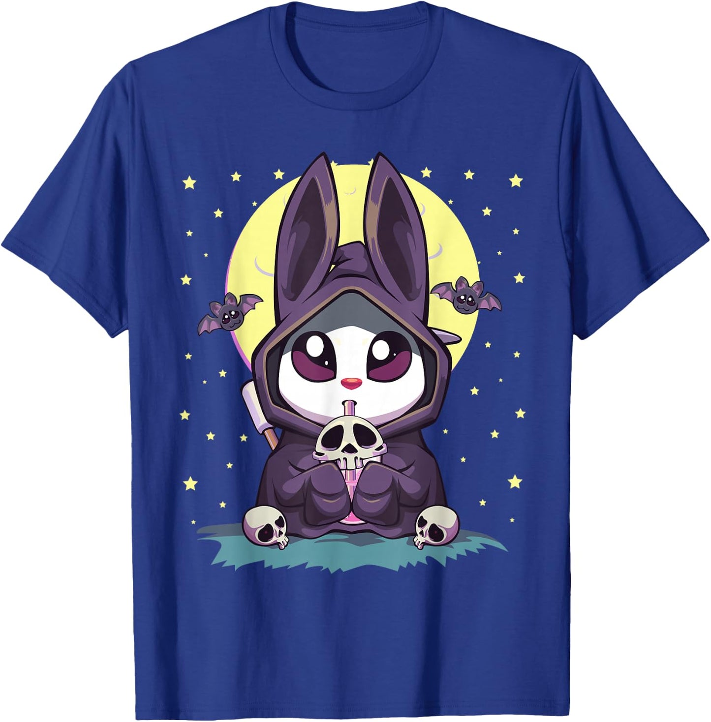 Pastel Goth Kawaii Anime Moon Bunny Reaper With Boba Tea T-Shirt - T-Shirt | Royal