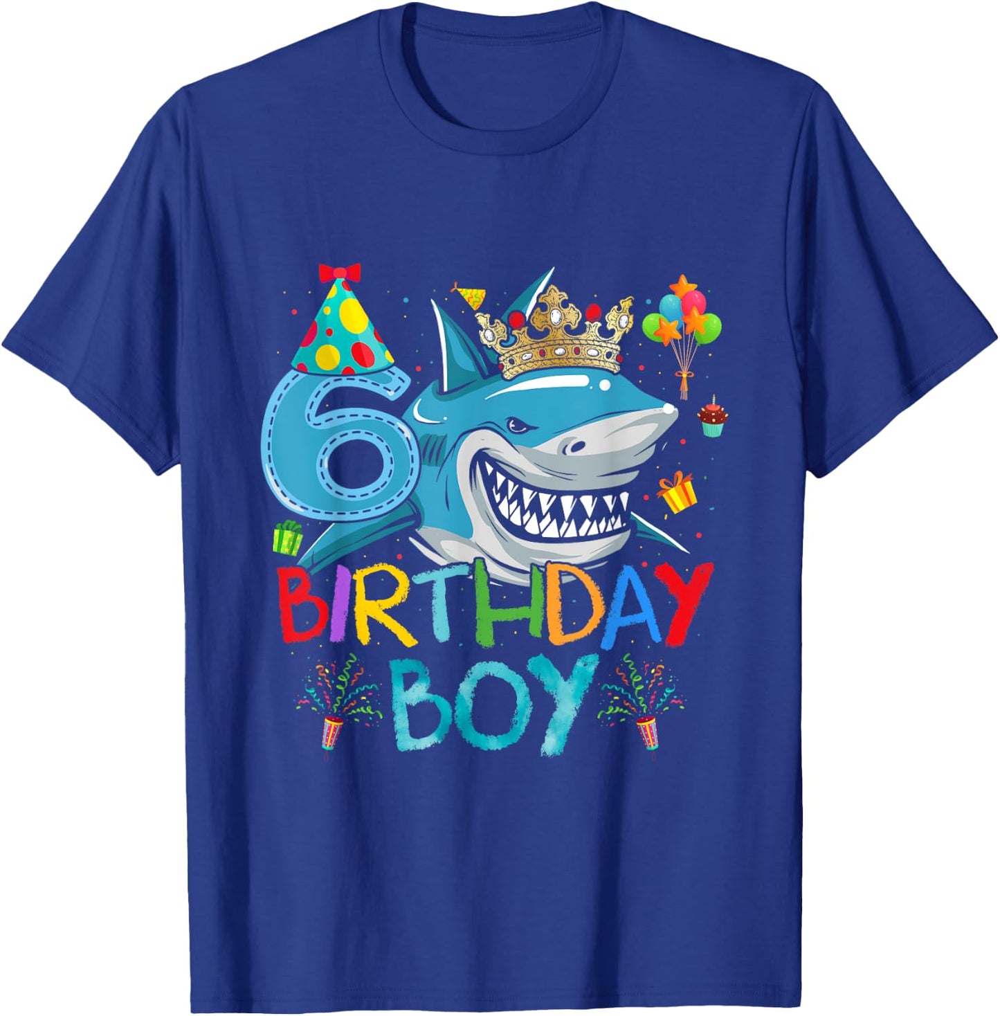 6th Birthday Shark Ocean Theme Party 6 Years Old For Boy T-Shirt - T-Shirt | Royal