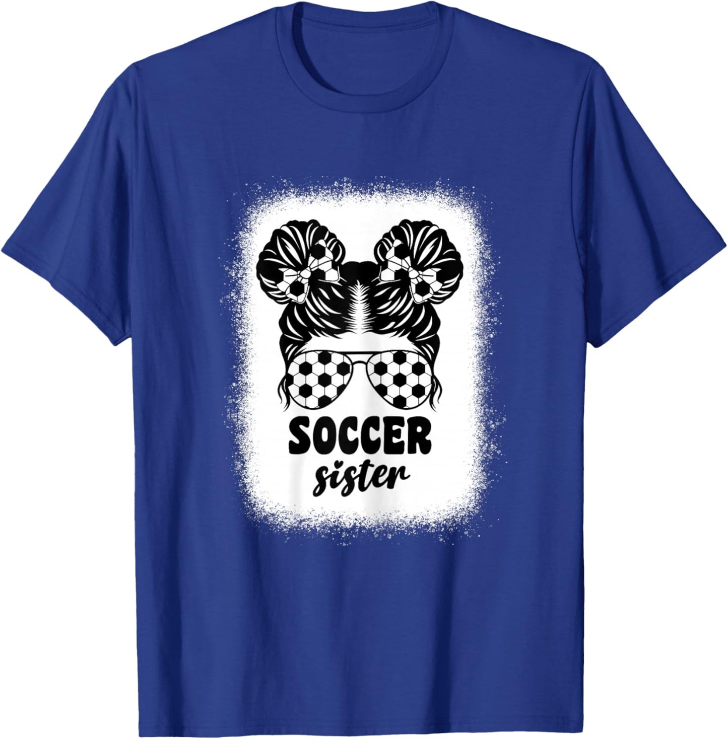 Proud Soccer Little Sister For Baby Girls Kids Messy Bun Fun T-Shirt - T-Shirt | Royal