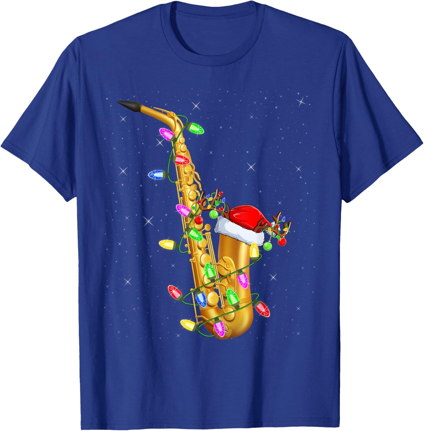 Saxophone Music Lover Xmas Lights Santa Saxophone Christmas T-Shirt - T-Shirt | Royal