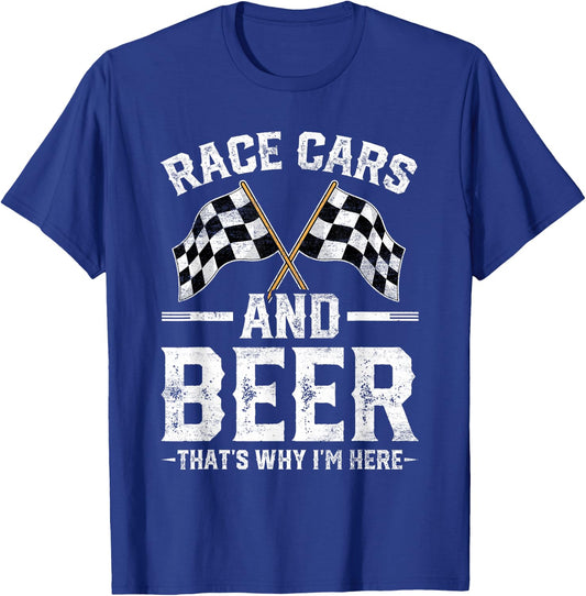 Distressed Race Cars Beer That's Why I'm Here Checkered Flag T-Shirt - T-Shirt | Royal