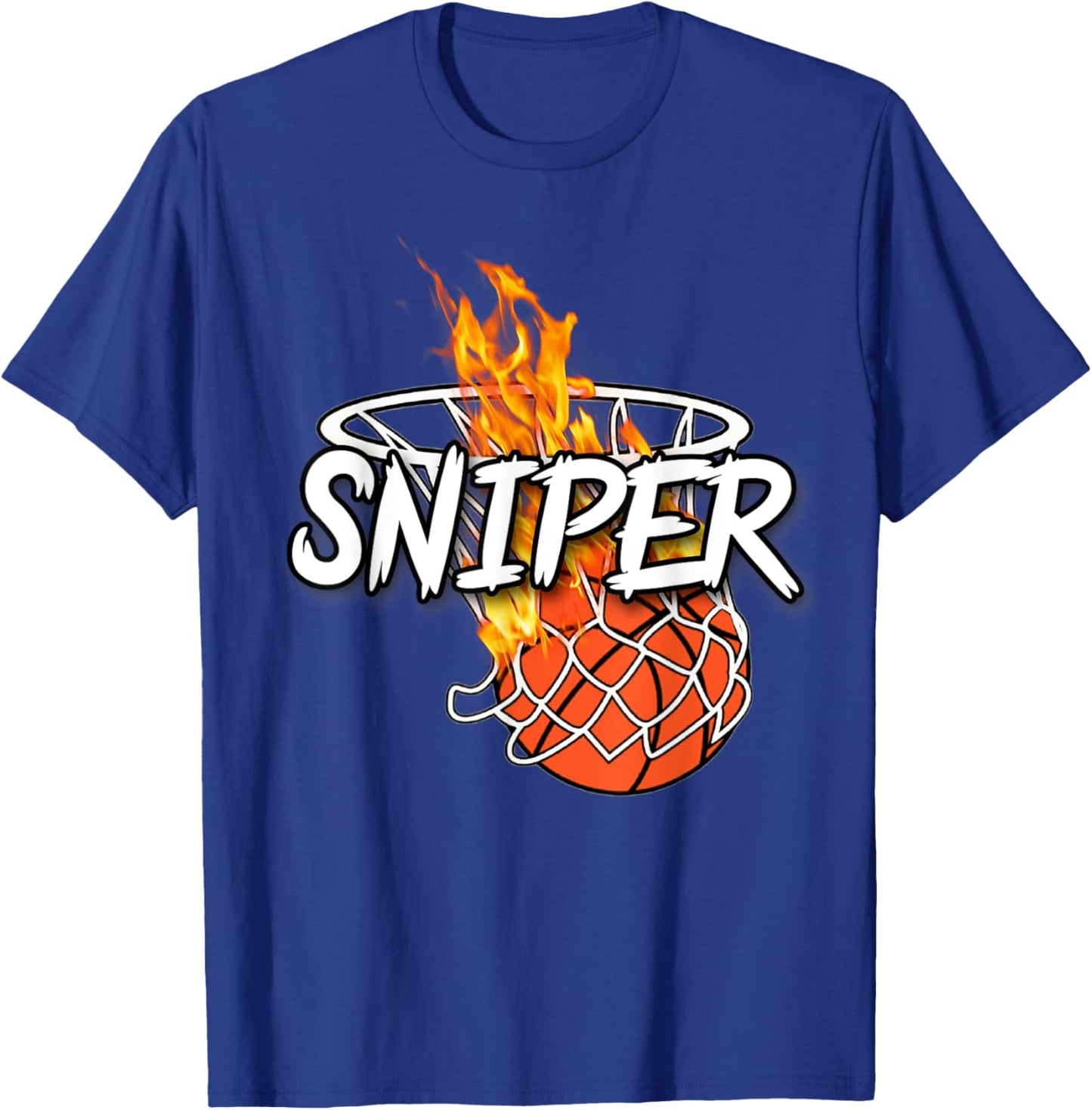 Basketball Sniper - Hit From Anywhere - Fire Basketball T-Shirt - T-Shirt | Royal