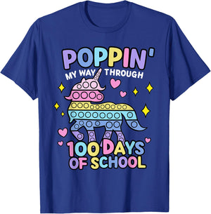 Poppin My Way Through 100 Days Of School Unicorn T-Shirt - T-Shirt | Royal