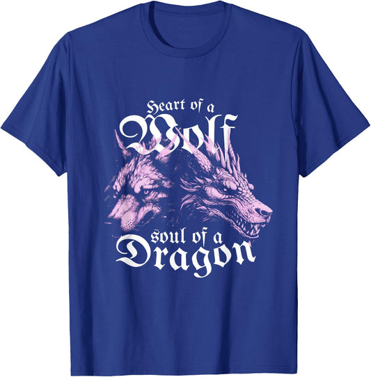 Heart of a Wolf Soul of a Dragon, Fantasy Wolf Dragon T-Shirt - T-Shirt | Royal