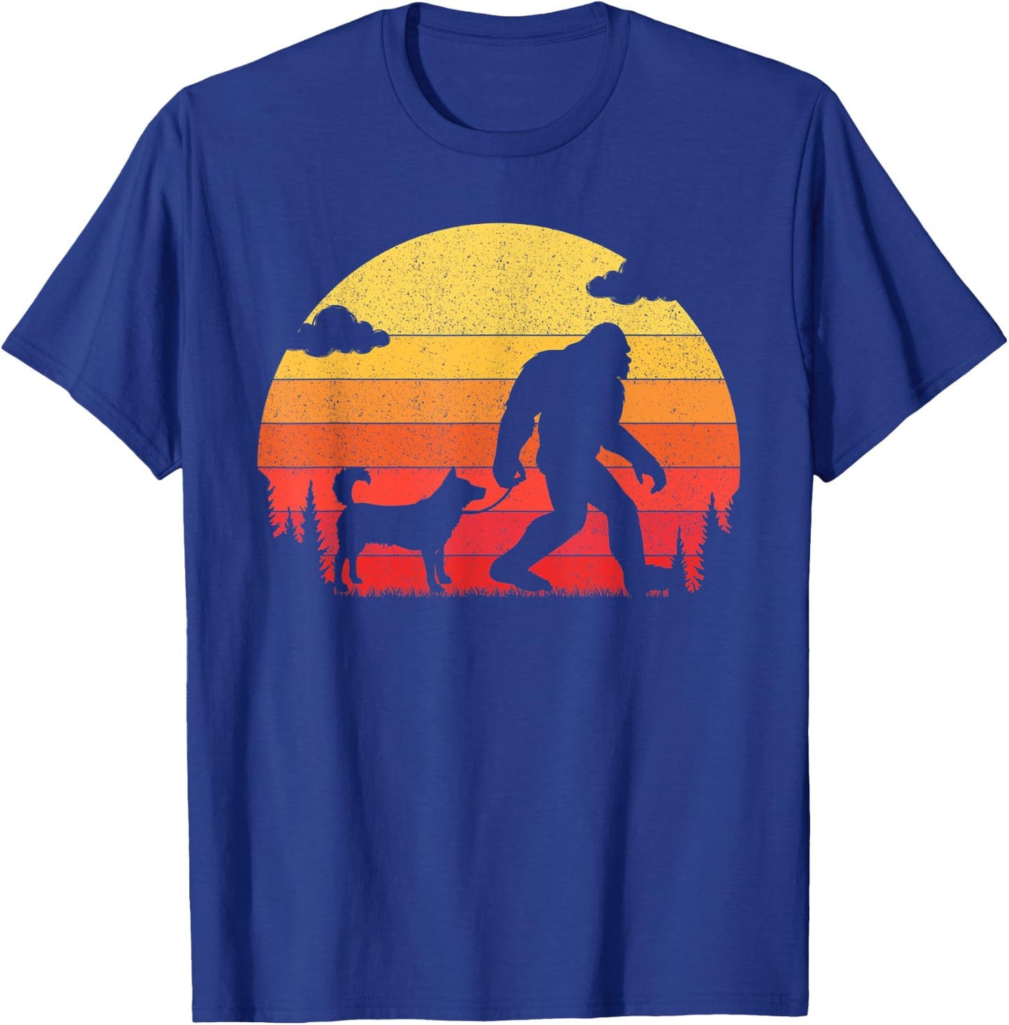 Retro Bigfoot Silhouette Walking Siberian Husky Dog Women Kids T-Shirt - T-Shirt | Royal