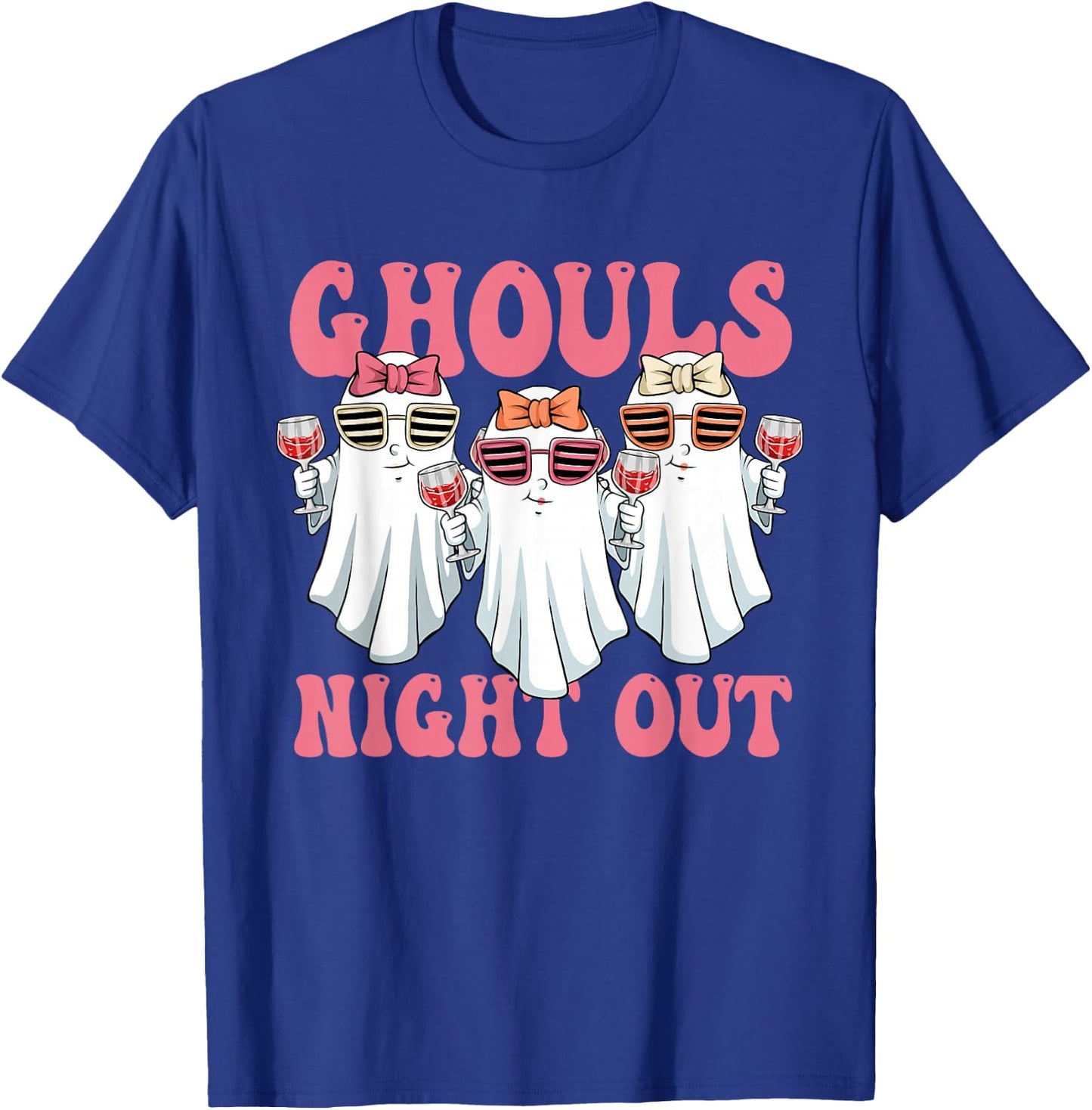 Ghouls Night Out Spooky Women Halloween Party Wine Ghosts T-Shirt - T-Shirt | Royal