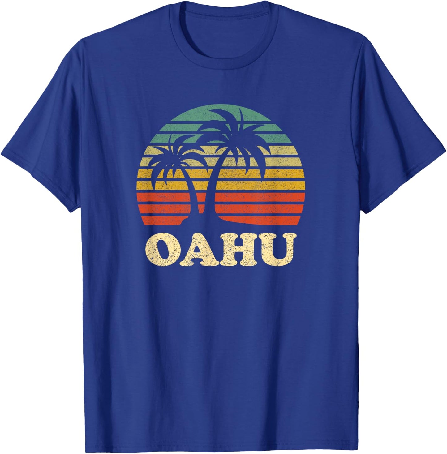 Vintage Oahu Hawaii Beach Palm Tree Retro Vacation Souvenir T-Shirt - T-Shirt | Royal