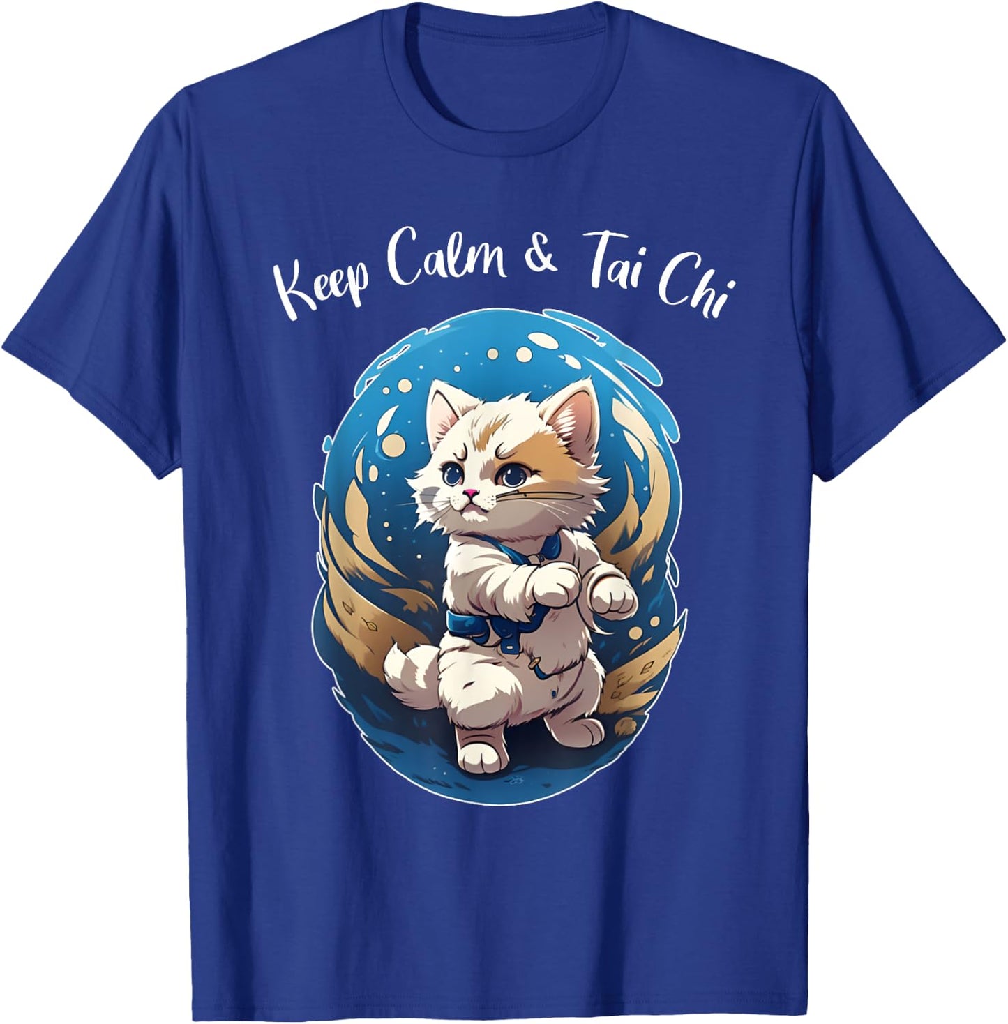 Tai Chi Cat, Keep Calm, funny Kitten, Ying Yang Balance T-Shirt - T-Shirt | Royal
