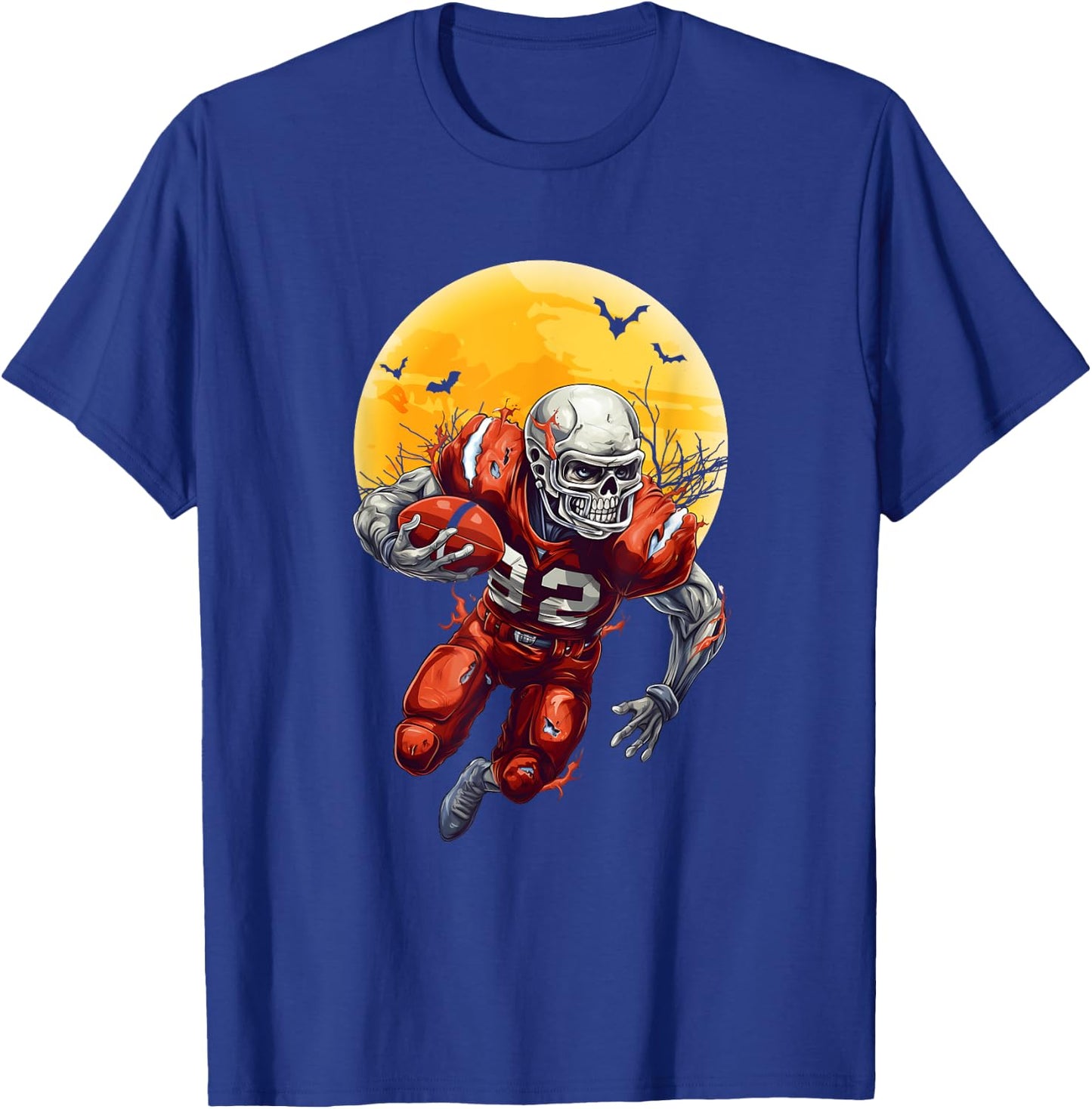 American Football Skeleton Halloween Shirt Football Fan T-Shirt - T-Shirt | Royal