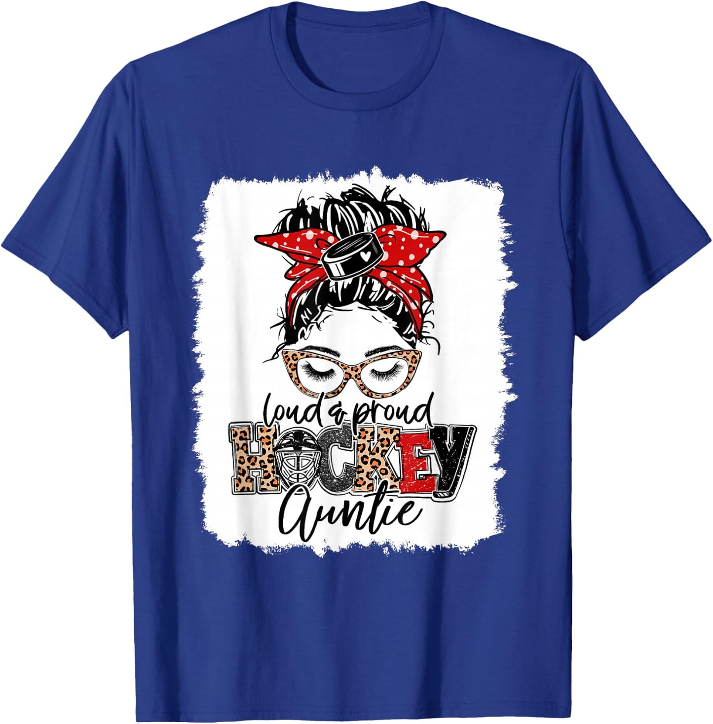 Hockey Auntie Messy Bun Aunt Game Day Matching Family T-Shirt - T-Shirt | Royal