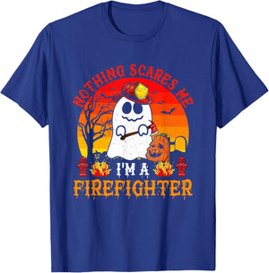 Nothing Scares Me I'm A Firefighter Scary Ghost Boo Pumpkin T-Shirt - T-Shirt | Royal