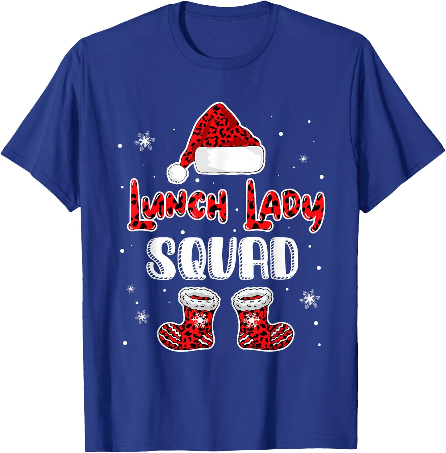 Lunch Lady Squad Leopard Santa's Hat Christmas Lunch Lady T-Shirt - T-Shirt | Royal