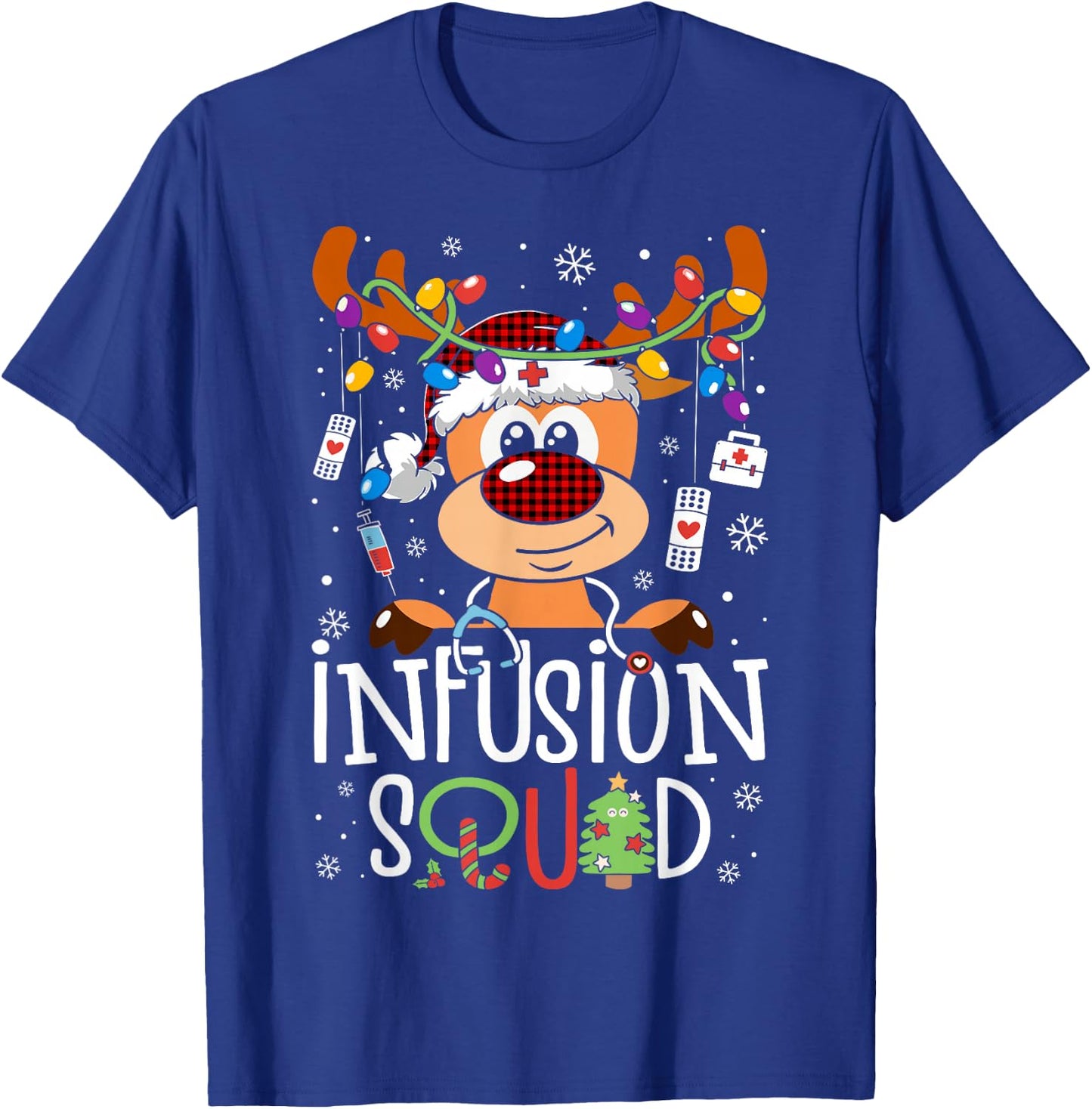 Reindeer Christmas Infusion Nurse Squad Stethoscope Nurse T-Shirt - T-Shirt | Royal