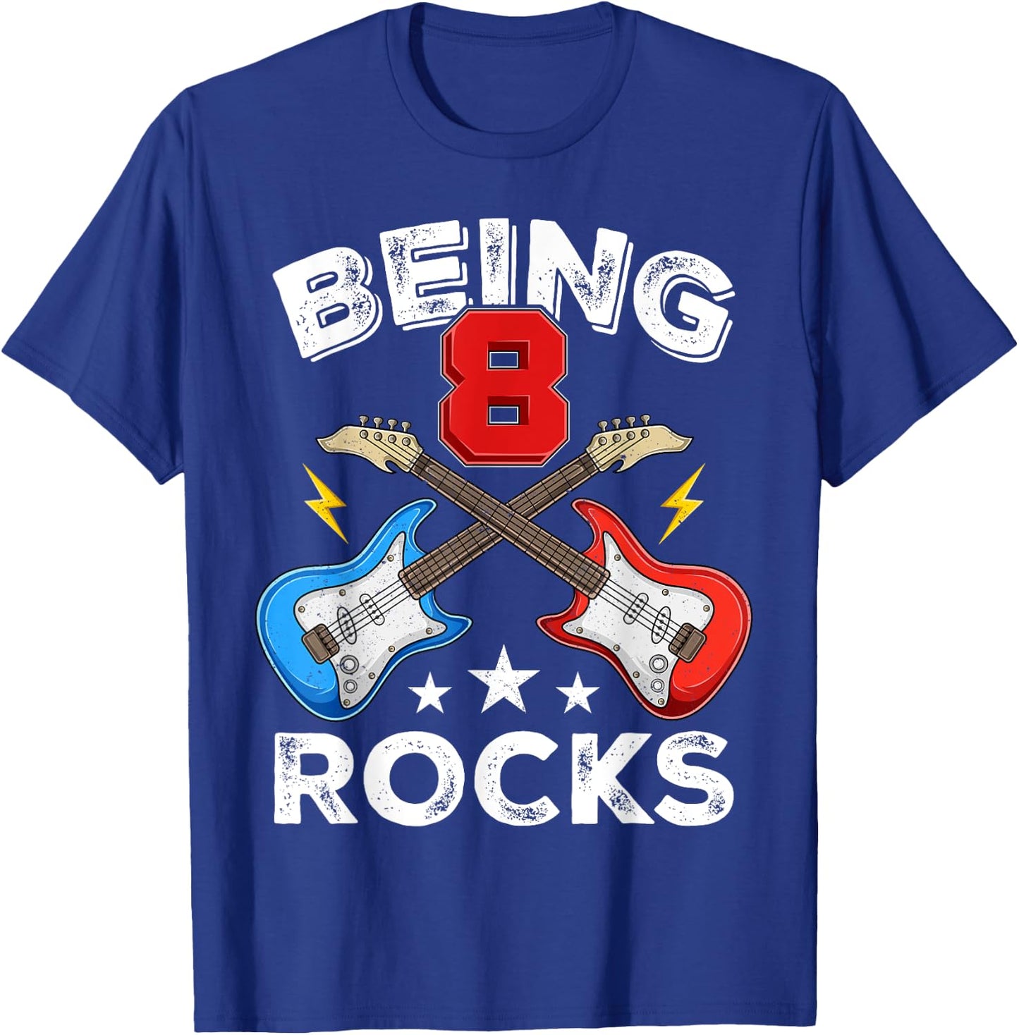 Being 8 Rocks Guitar Eight Years Funny 8th Birthday Kids T-Shirt - T-Shirt | Royal