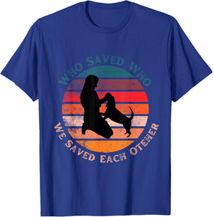 Cute Fun Who Saved Who Dog Retro Sunset Gift Men Women Kids T-Shirt - T-Shirt | Royal
