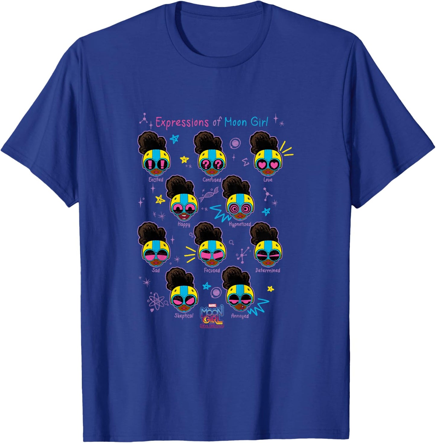 Marvel Moon Girl And Devil Dinosaur Expressions Collage T-Shirt - T-Shirt | Royal