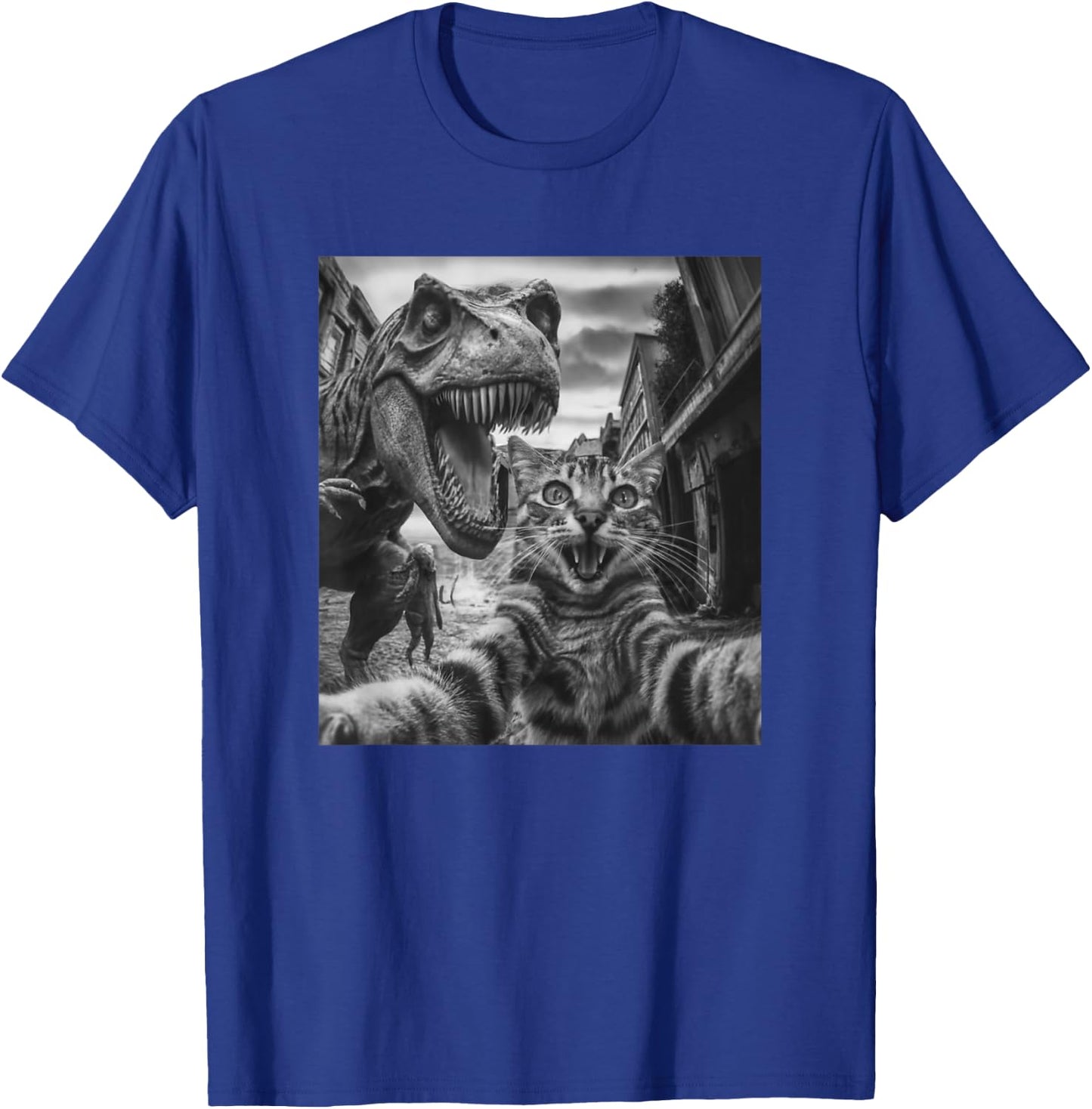 Cat T Rex Dinosaur Selfie Funny Retro Classic Photo T-Shirt - T-Shirt | Royal