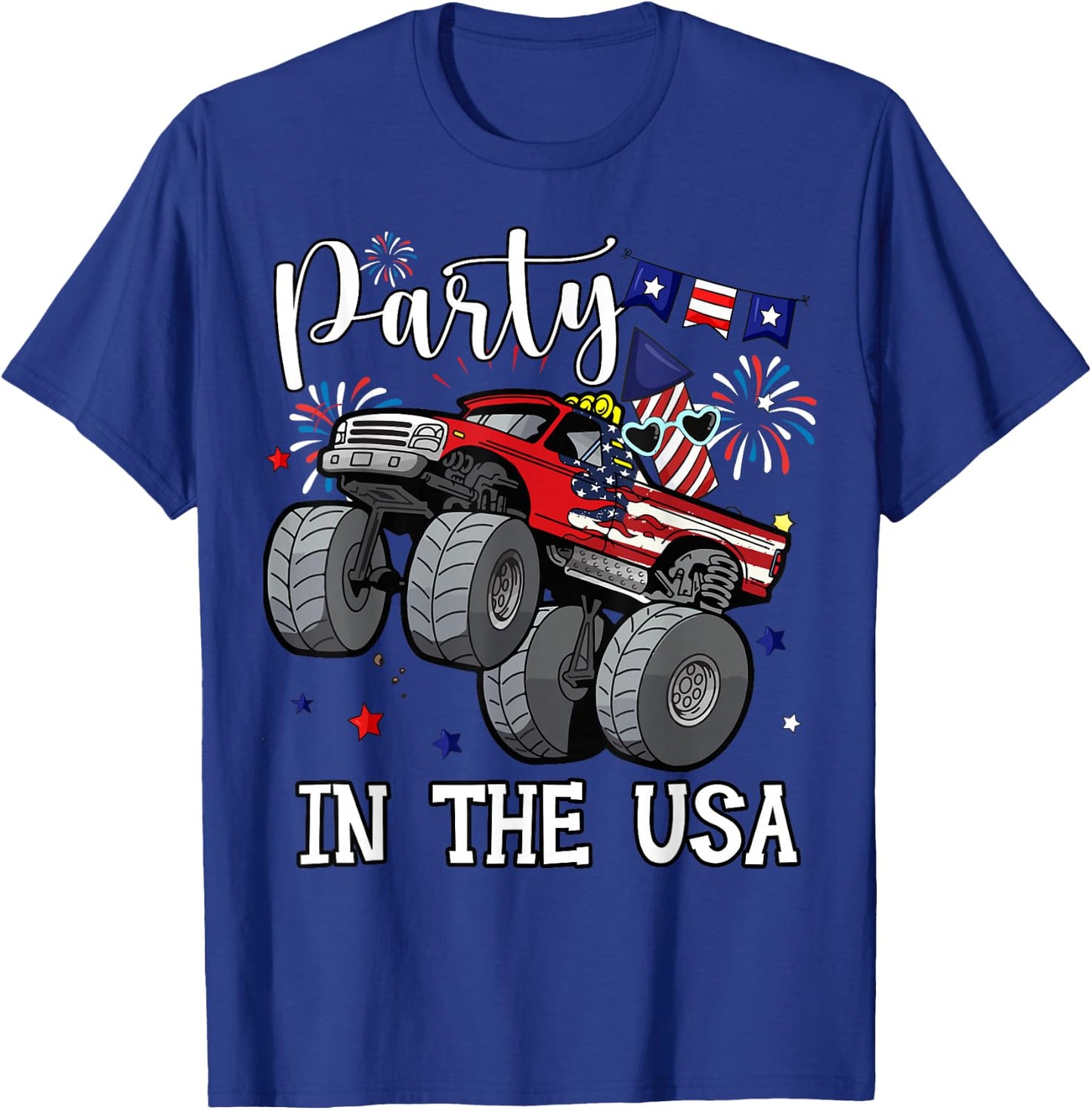 Party In USA Boy Toddler Monster Truck American Flag Patriot T-Shirt - T-Shirt | Royal