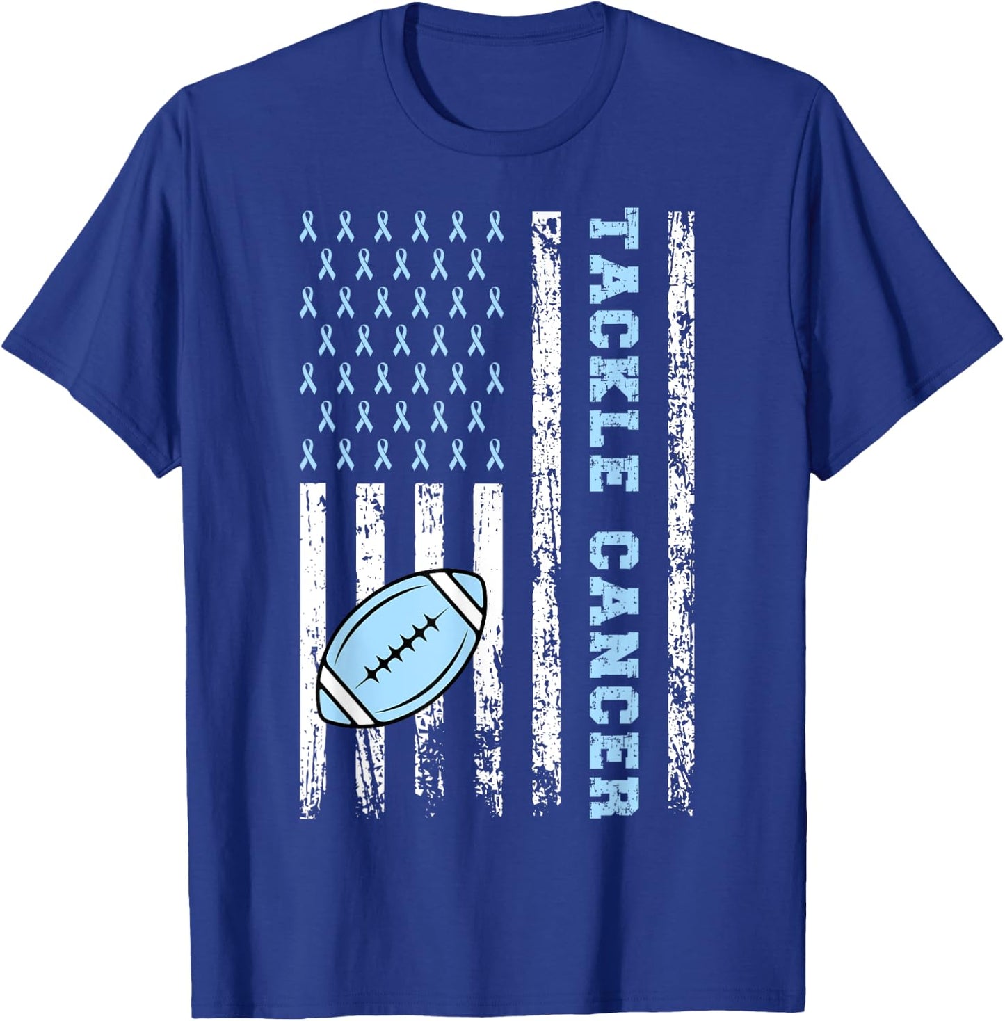 Tackle Football Light Blue Ribbon Prostate Cancer Awareness T-Shirt - T-Shirt | Royal