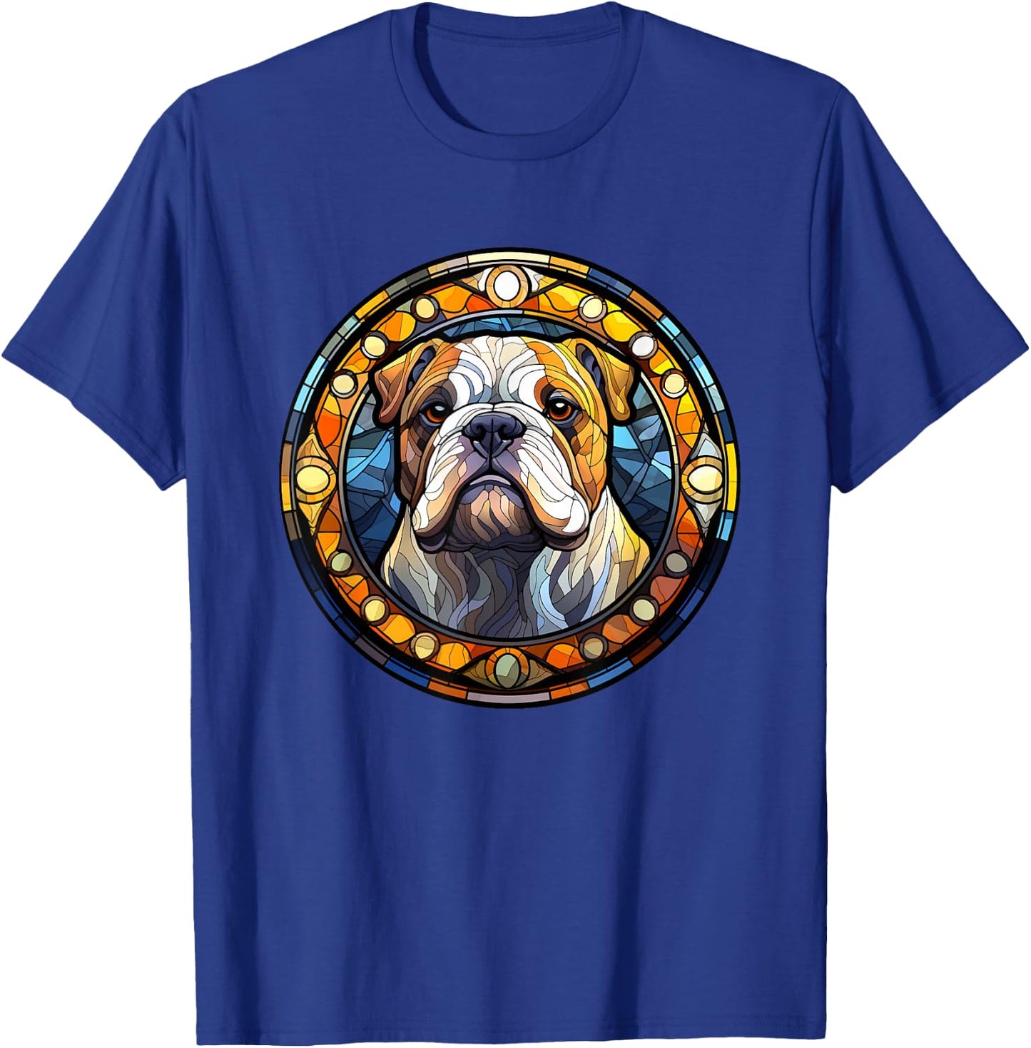 Bulldog Stained Glass Leadlight Artistic Design T-Shirt - T-Shirt | Royal