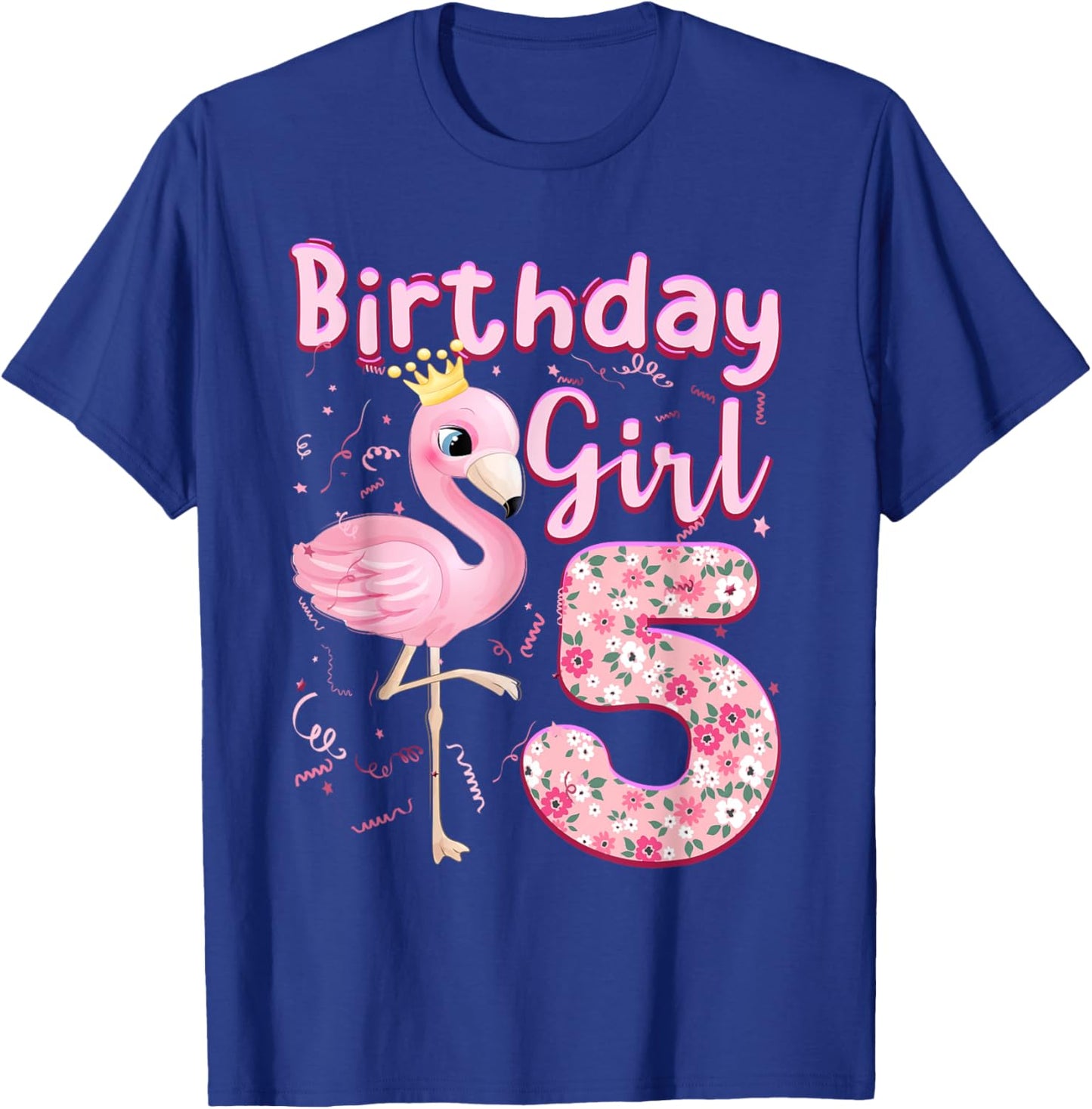5th Birthday Girls Flamingo 5 Years Old Tropical Flamingo T-Shirt - T-Shirt | Royal