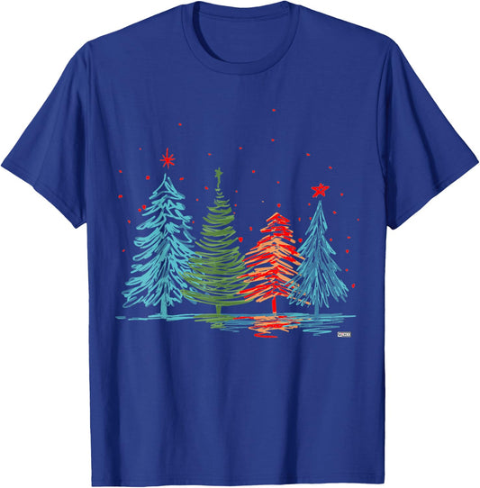 GuitarIsMyYoga Christmas Vintage Modern Christmas Tree , Black, Small, -Adults, Short Sleeve, Classic Fit T-Shirt - T-Shirt | Royal