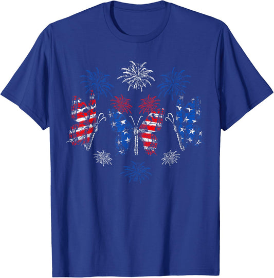Butterfly USA Flag Cute 4th of July Fireworks Patriotic T-Shirt - T-Shirt | Royal
