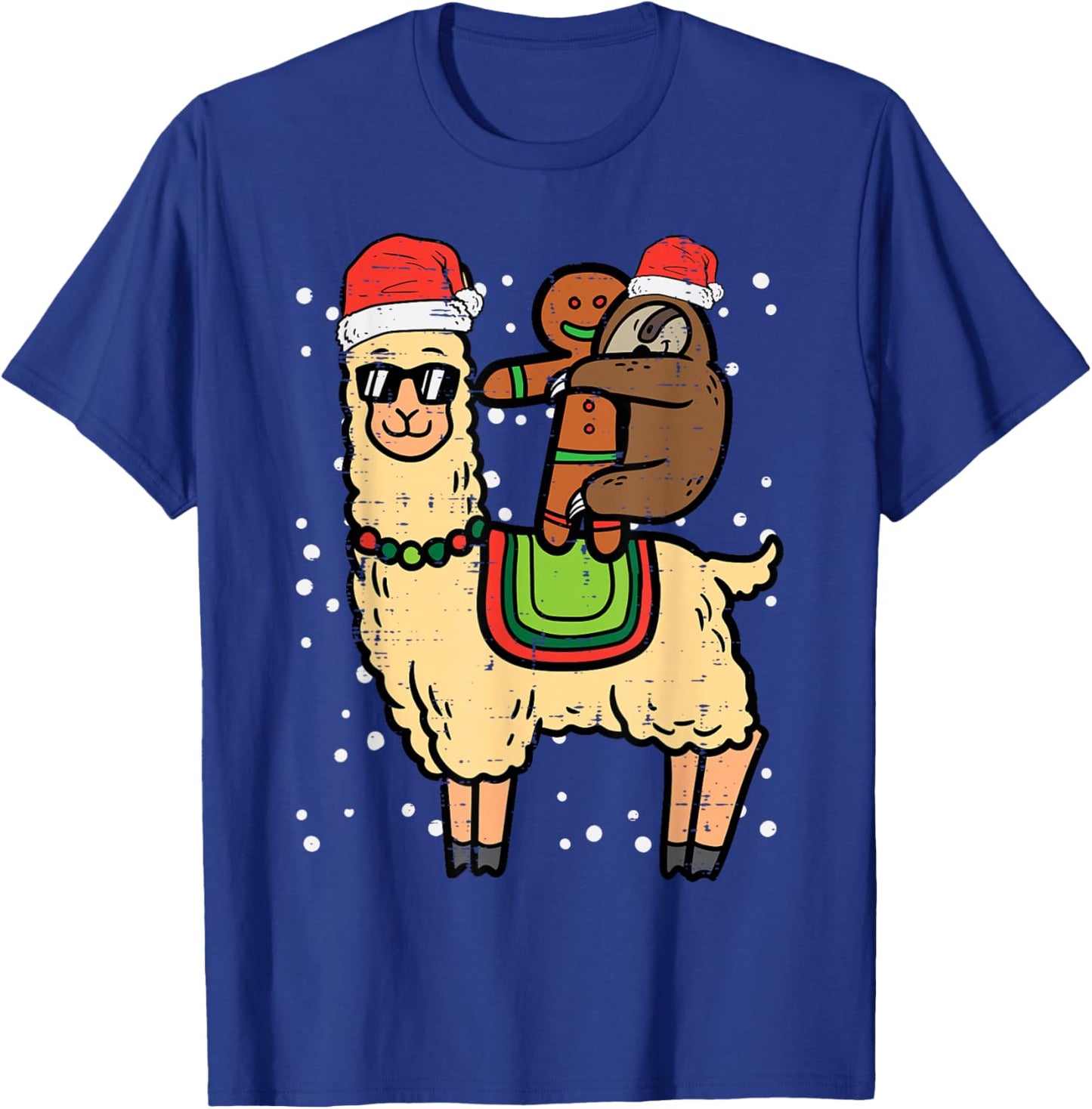 Christmas Sloth Gingerbread Riding Llama Xmas Men Women Kids T-Shirt - T-Shirt | Royal