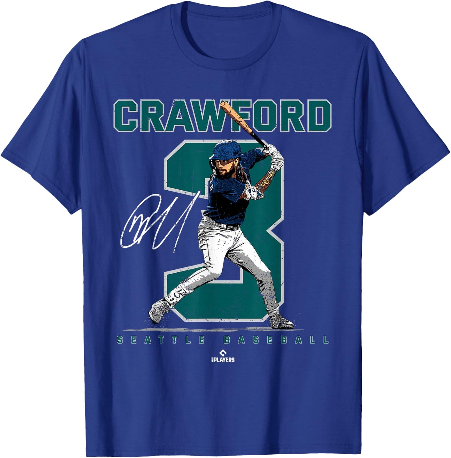 Number and Portrait JP Crawford Seattle MLBPA T-Shirt - T-Shirt | Royal