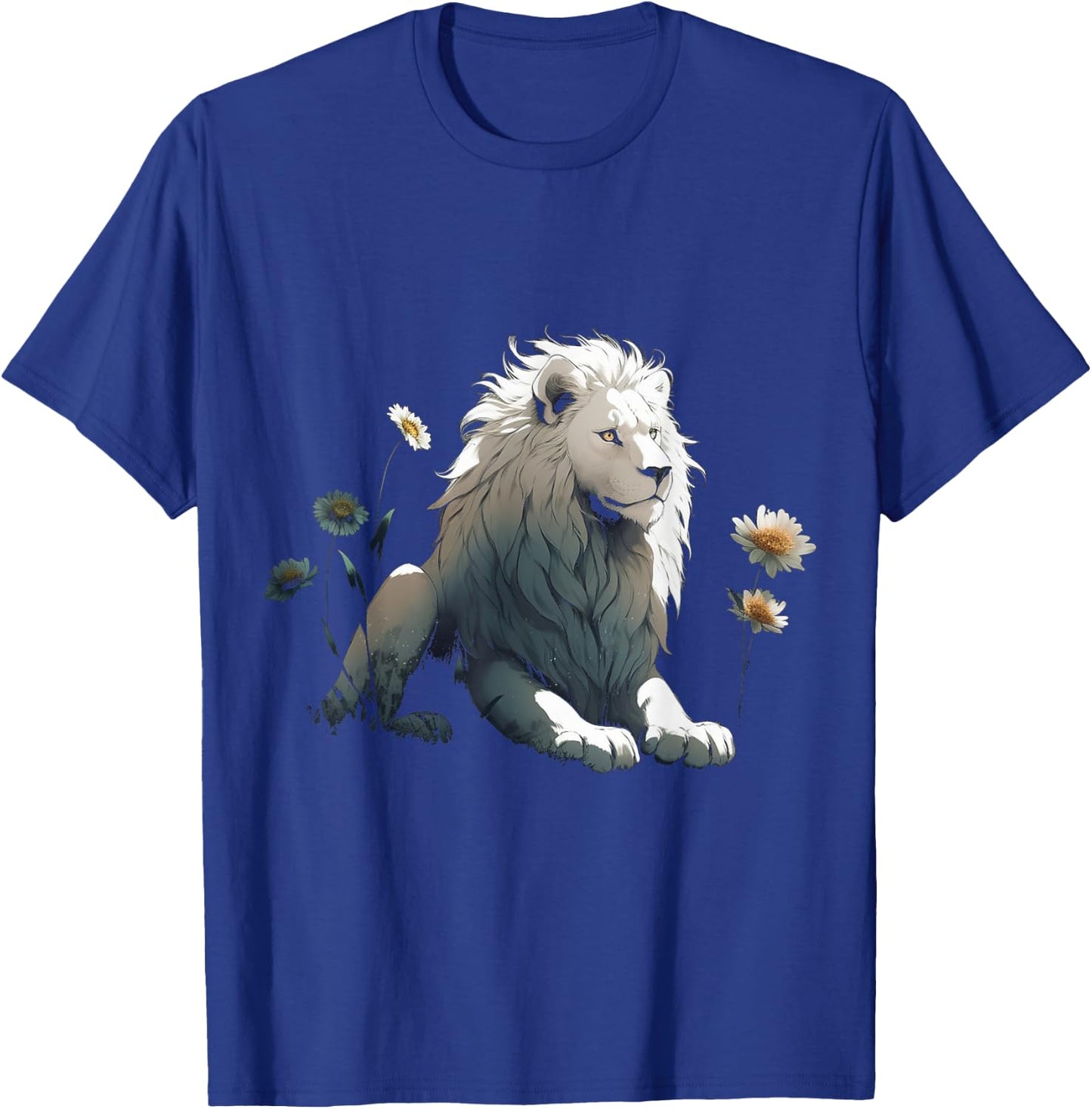 White Lion Flower Art - Animal Motif Zoo Lion T-Shirt - T-Shirt | Royal