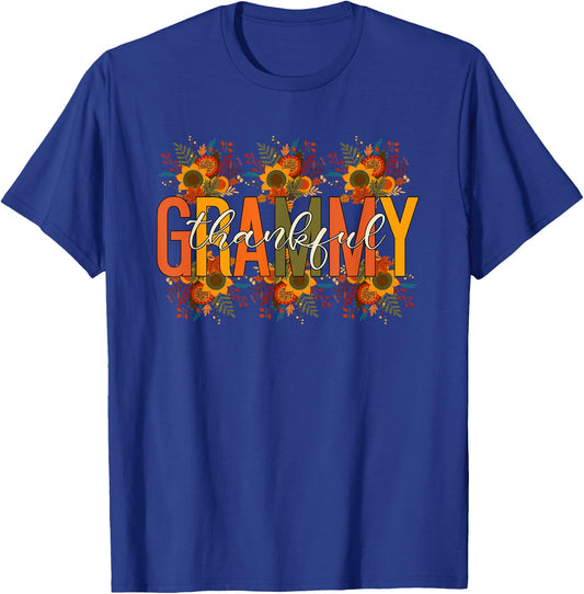 Floral Thankful Grammy Fall Leaves Autumn Thanksgiving T-Shirt - T-Shirt | Royal