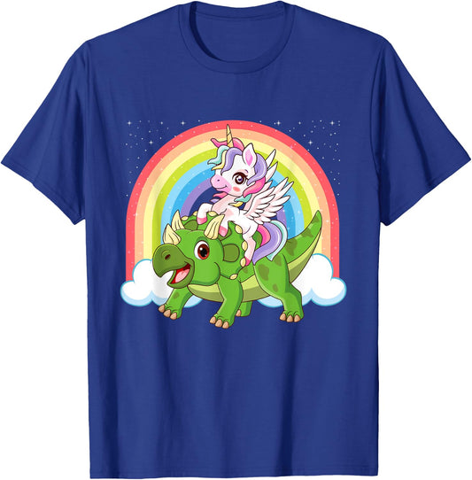 Magical Unicorn And Triceratops - Dinosaur Lover T-Shirt - T-Shirt | Royal