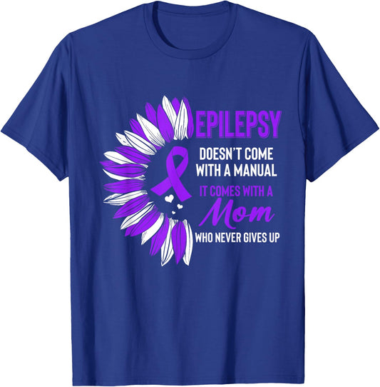 Epilepsy Awareness Mom Mother Sunflower Purple Ribbon Month T-Shirt - T-Shirt | Royal