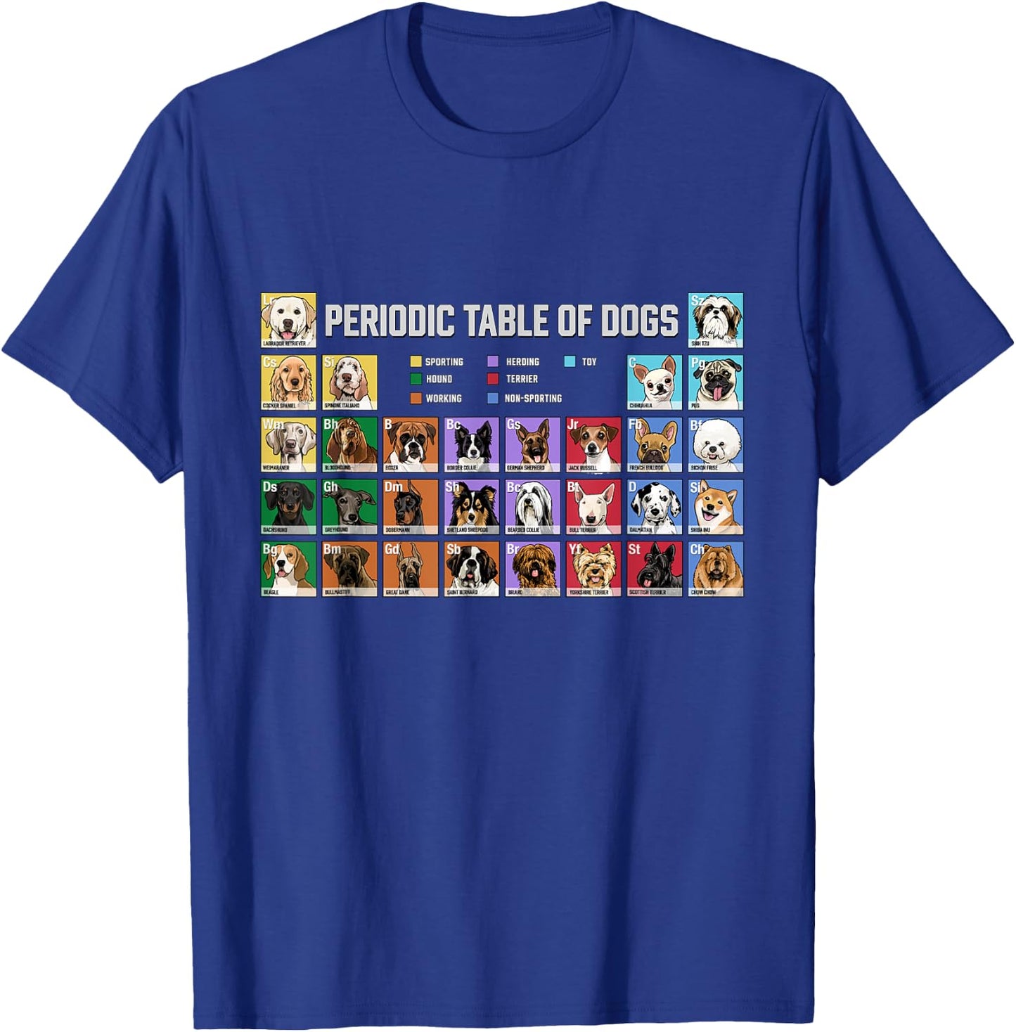 Periodic Table of Dogs Pet Puppy Science Dog Lover Dog Owner Men Women Kids T-Shirt - T-Shirt | Royal