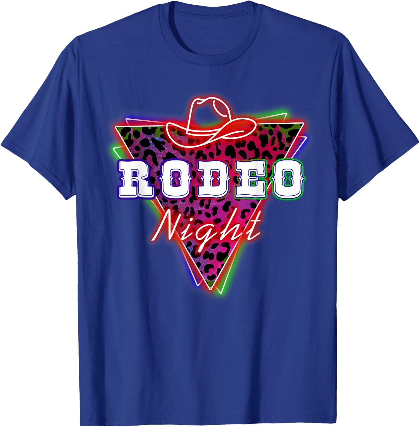 Rodeo Night Leopard Neon Cowboy Hat T-Shirt - T-Shirt | Royal