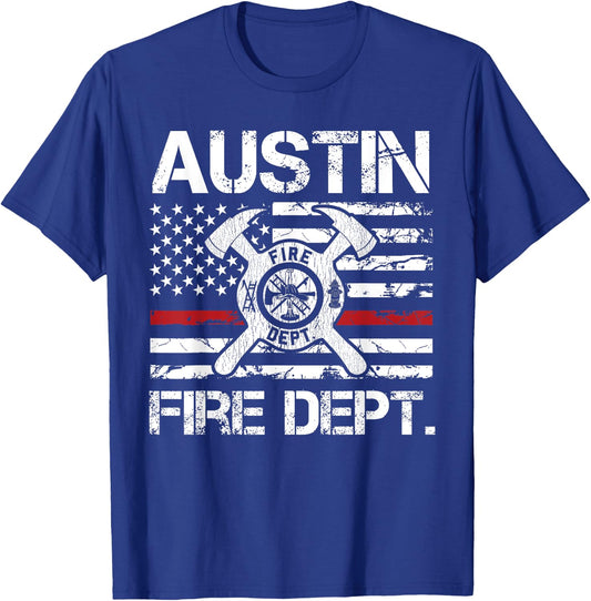 Austin Texas Fire Department Thin Red Line Logo T-Shirt - T-Shirt | Royal