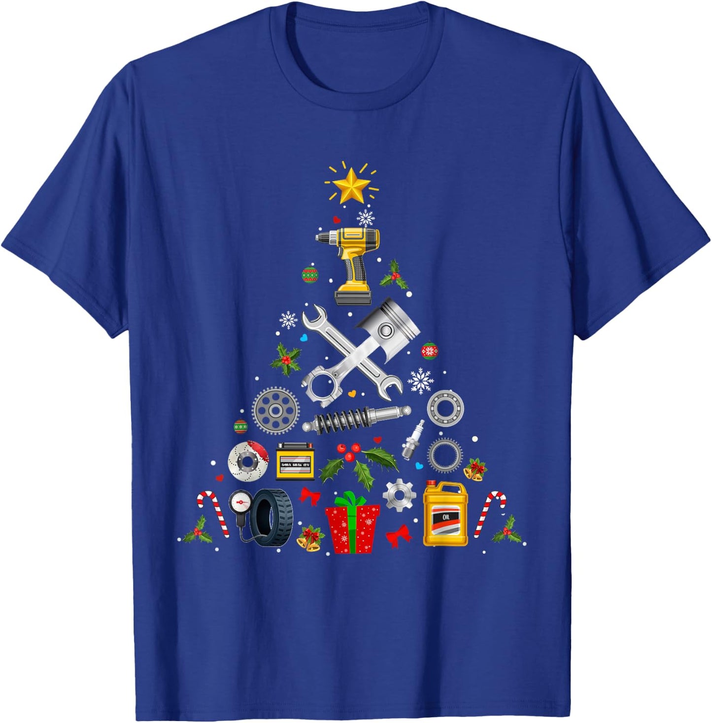 Mechanic Christmas Ornament Tree In Garage Car Mechanic 2025 T-Shirt - T-Shirt | Royal