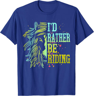 I'd Rather Be Riding Horse Back Girl Women Funny Equestrian T-Shirt - T-Shirt | Royal