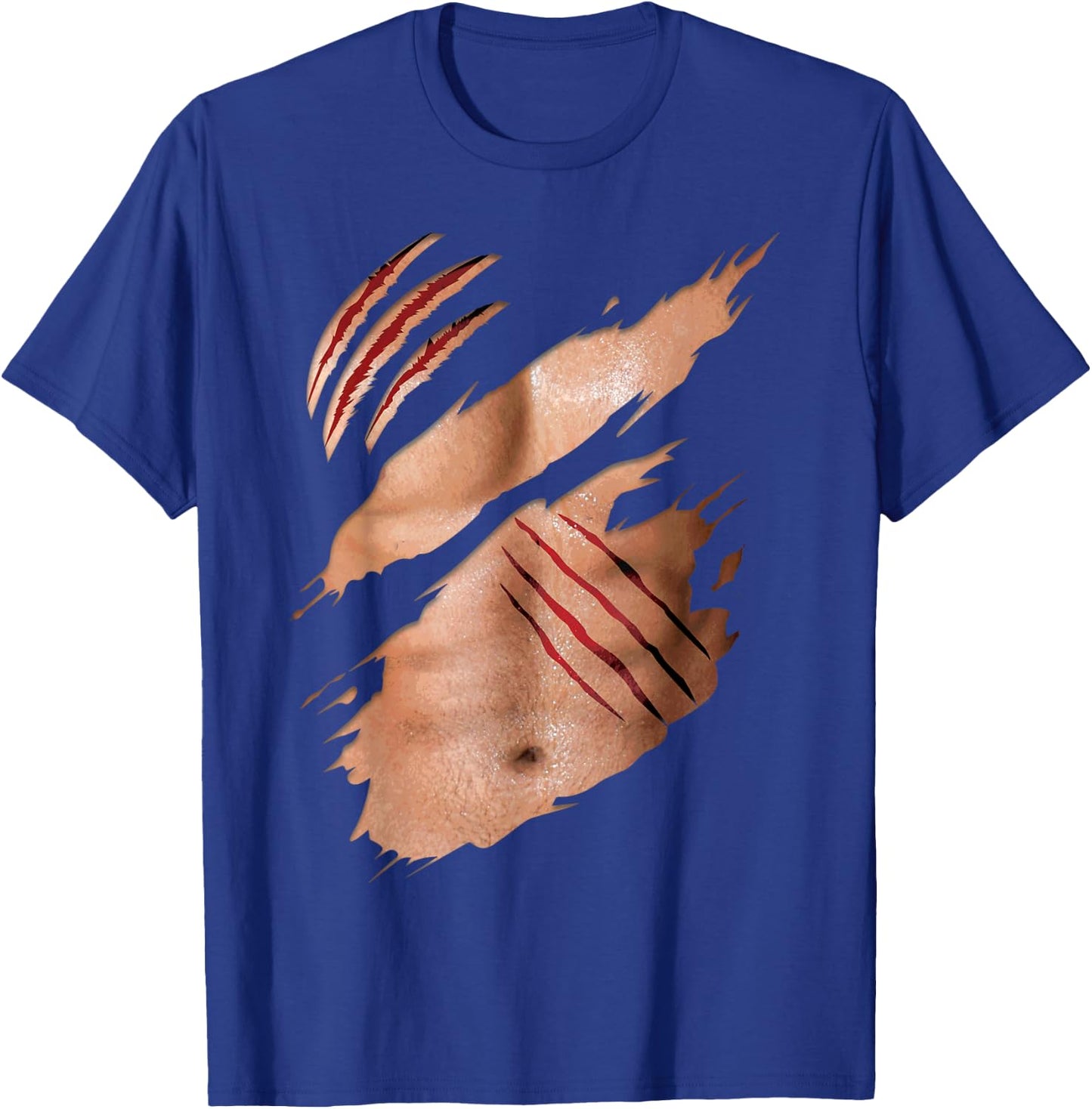 Funny Fake Six Pack Abs Buff Body Claw Scratches Costume T-Shirt - T-Shirt | Royal