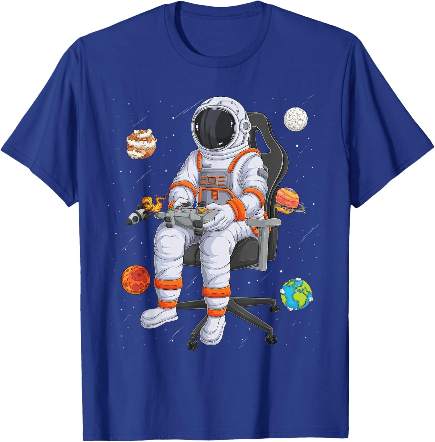 Astronaut Gamer Outer Space Men kids Gaming System Planets T-Shirt - T-Shirt | Royal
