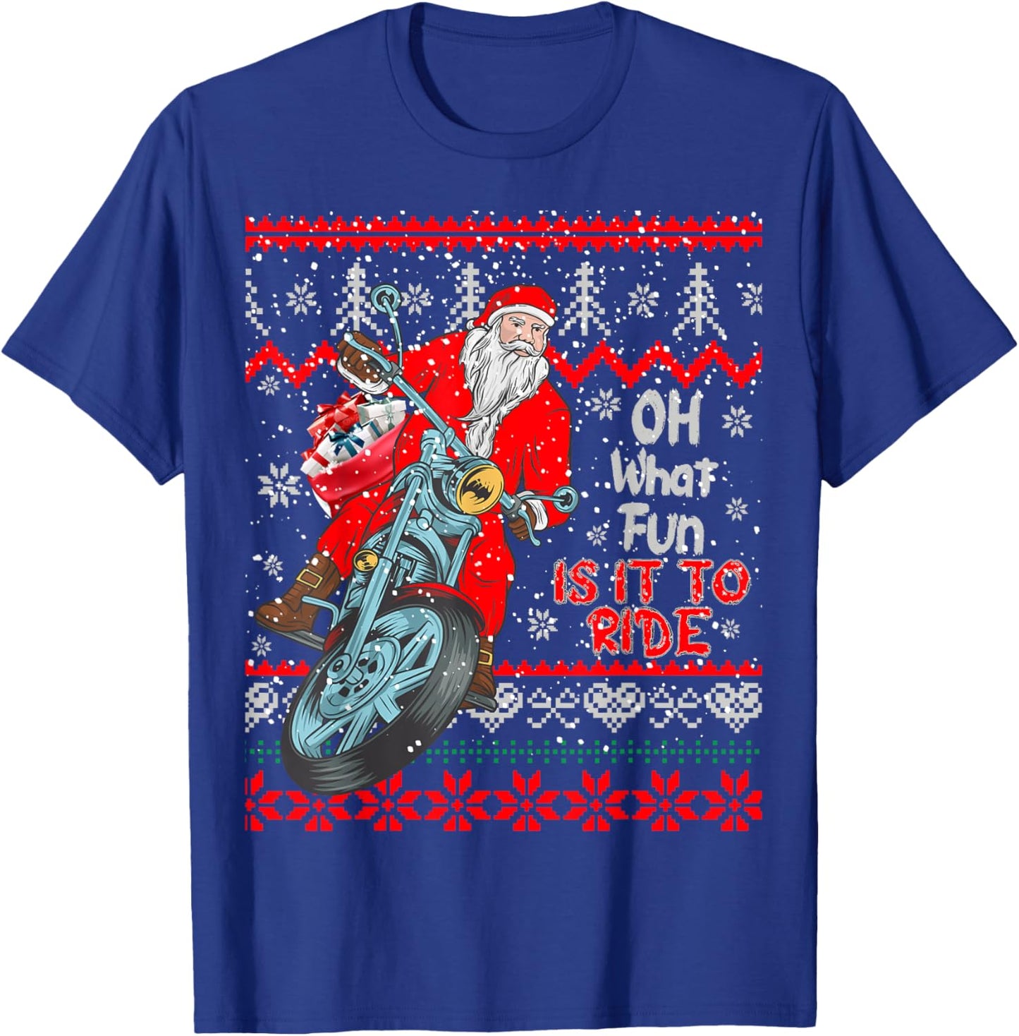 "Biker Santa" Motorcycle Ugly Christmas Sweater T-Shirt - T-Shirt | Royal